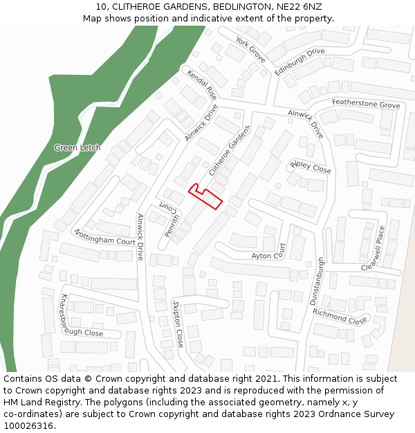 10, CLITHEROE GARDENS, BEDLINGTON, NE22 6NZ: Location map and indicative extent of plot