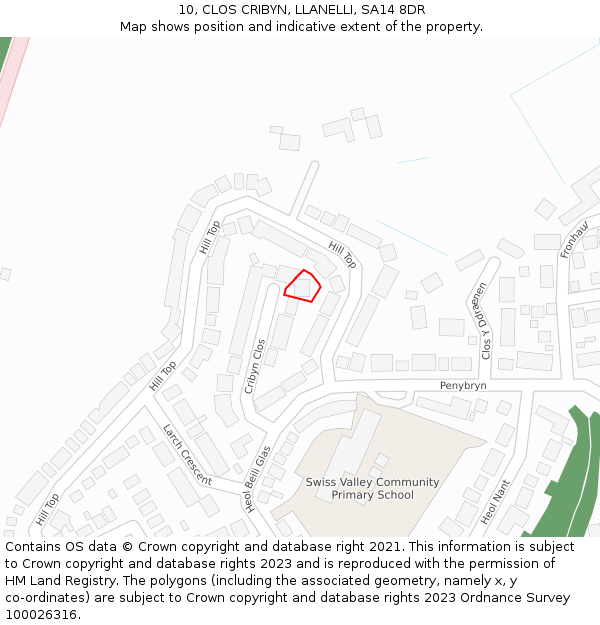 10, CLOS CRIBYN, LLANELLI, SA14 8DR: Location map and indicative extent of plot