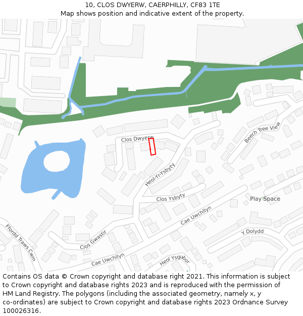 10, CLOS DWYERW, CAERPHILLY, CF83 1TE: Location map and indicative extent of plot