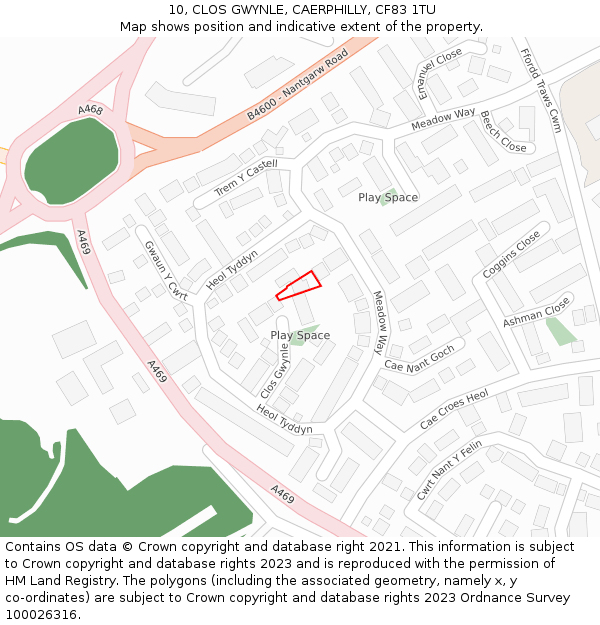 10, CLOS GWYNLE, CAERPHILLY, CF83 1TU: Location map and indicative extent of plot