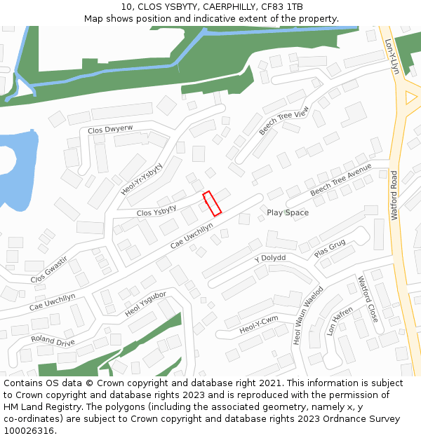 10, CLOS YSBYTY, CAERPHILLY, CF83 1TB: Location map and indicative extent of plot