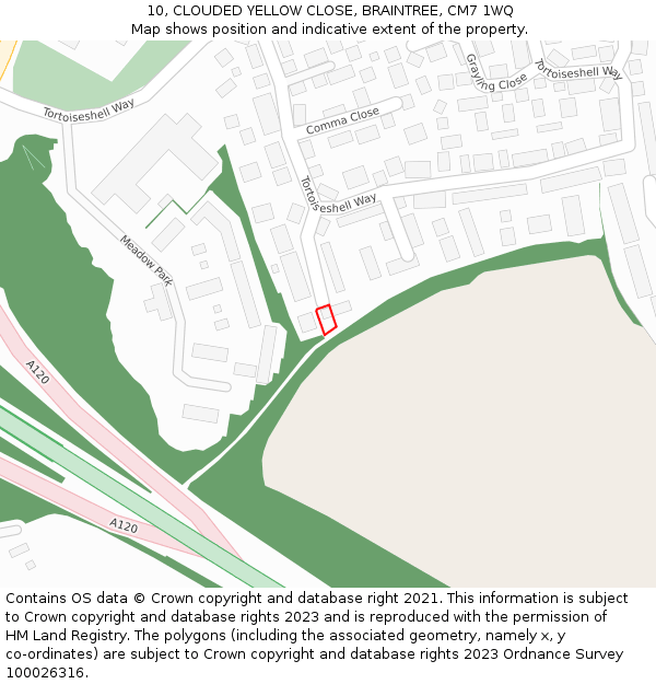 10, CLOUDED YELLOW CLOSE, BRAINTREE, CM7 1WQ: Location map and indicative extent of plot