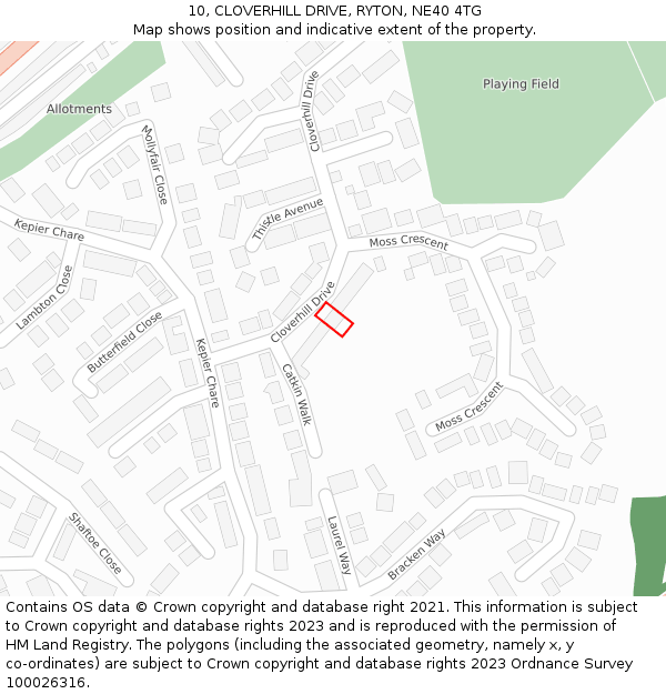 10, CLOVERHILL DRIVE, RYTON, NE40 4TG: Location map and indicative extent of plot