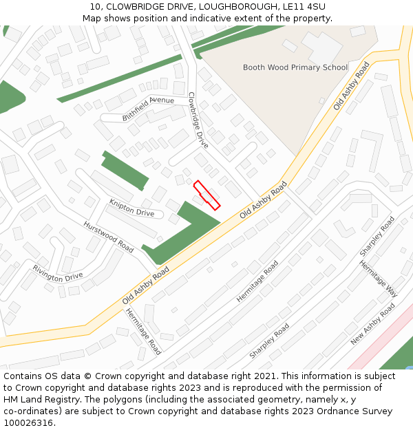 10, CLOWBRIDGE DRIVE, LOUGHBOROUGH, LE11 4SU: Location map and indicative extent of plot