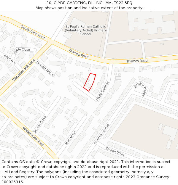 10, CLYDE GARDENS, BILLINGHAM, TS22 5EQ: Location map and indicative extent of plot