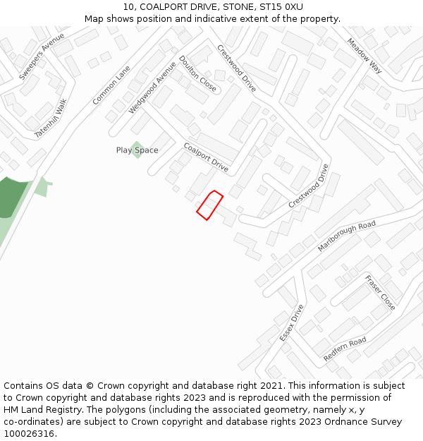 10, COALPORT DRIVE, STONE, ST15 0XU: Location map and indicative extent of plot