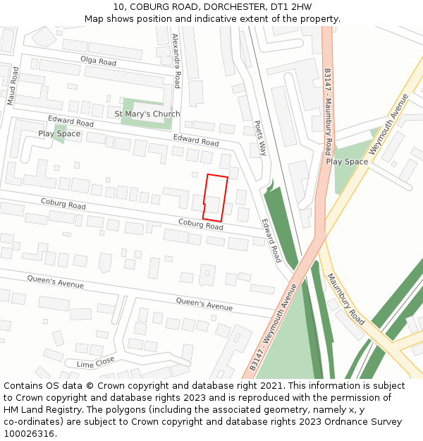 10, COBURG ROAD, DORCHESTER, DT1 2HW: Location map and indicative extent of plot