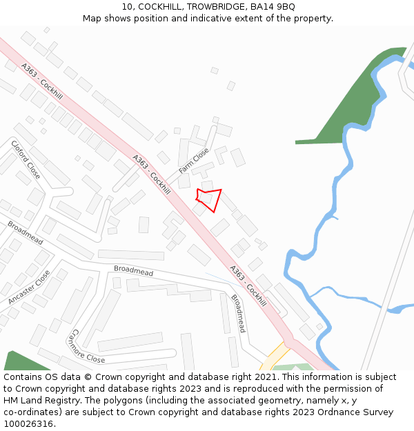 10, COCKHILL, TROWBRIDGE, BA14 9BQ: Location map and indicative extent of plot