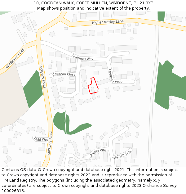 10, COGDEAN WALK, CORFE MULLEN, WIMBORNE, BH21 3XB: Location map and indicative extent of plot