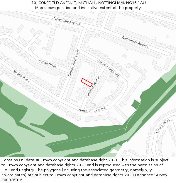 10, COKEFIELD AVENUE, NUTHALL, NOTTINGHAM, NG16 1AU: Location map and indicative extent of plot