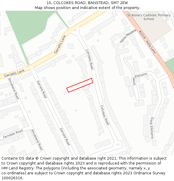 10, COLCOKES ROAD, BANSTEAD, SM7 2EW: Location map and indicative extent of plot