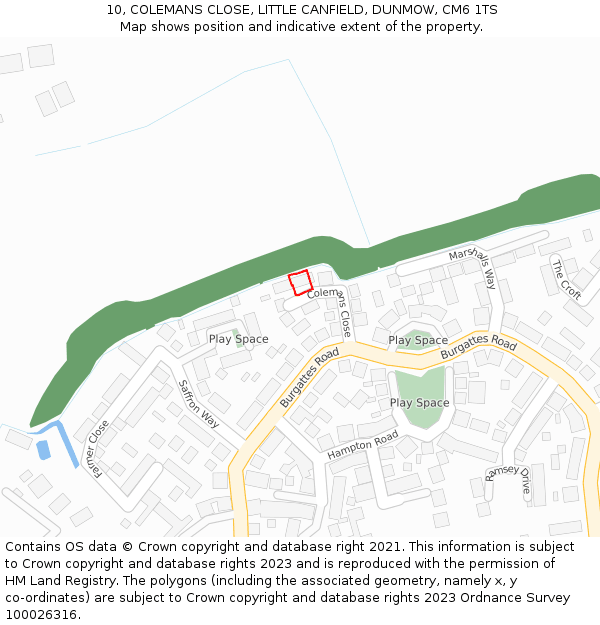 10, COLEMANS CLOSE, LITTLE CANFIELD, DUNMOW, CM6 1TS: Location map and indicative extent of plot