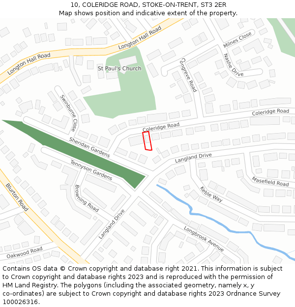 10, COLERIDGE ROAD, STOKE-ON-TRENT, ST3 2ER: Location map and indicative extent of plot