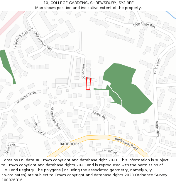 10, COLLEGE GARDENS, SHREWSBURY, SY3 9BF: Location map and indicative extent of plot