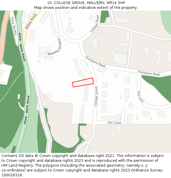 10, COLLEGE GROVE, MALVERN, WR14 3HP: Location map and indicative extent of plot