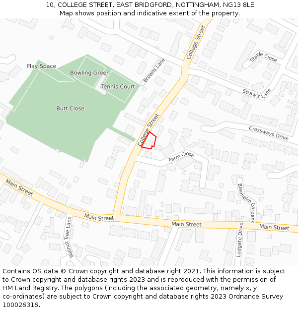 10, COLLEGE STREET, EAST BRIDGFORD, NOTTINGHAM, NG13 8LE: Location map and indicative extent of plot