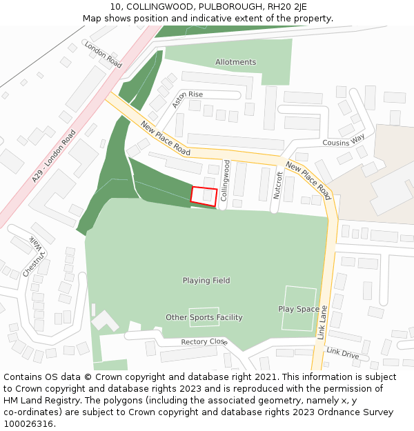 10, COLLINGWOOD, PULBOROUGH, RH20 2JE: Location map and indicative extent of plot