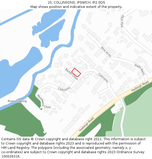 10, COLLINSONS, IPSWICH, IP2 0DS: Location map and indicative extent of plot