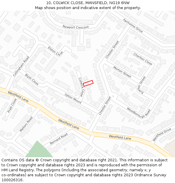 10, COLWICK CLOSE, MANSFIELD, NG19 6NW: Location map and indicative extent of plot