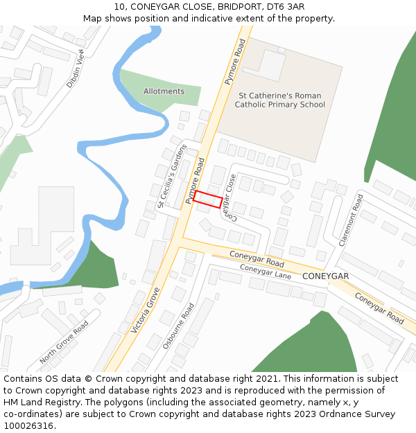 10, CONEYGAR CLOSE, BRIDPORT, DT6 3AR: Location map and indicative extent of plot