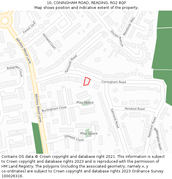 10, CONINGHAM ROAD, READING, RG2 8QP: Location map and indicative extent of plot