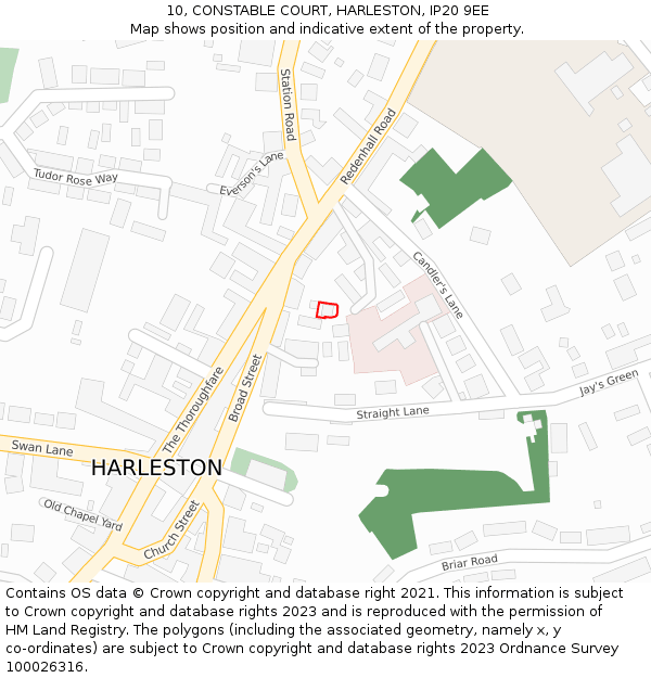 10, CONSTABLE COURT, HARLESTON, IP20 9EE: Location map and indicative extent of plot