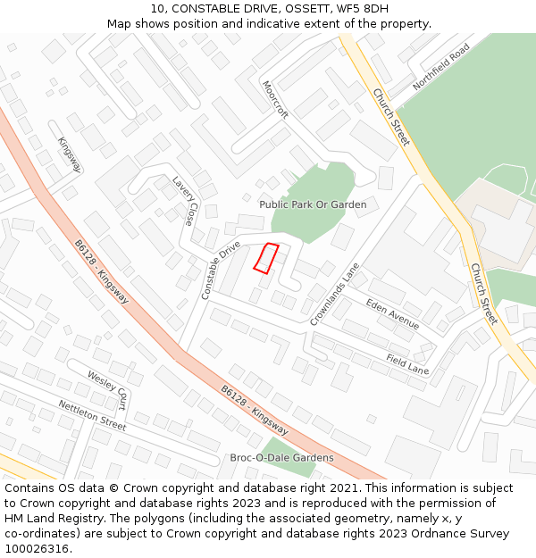 10, CONSTABLE DRIVE, OSSETT, WF5 8DH: Location map and indicative extent of plot