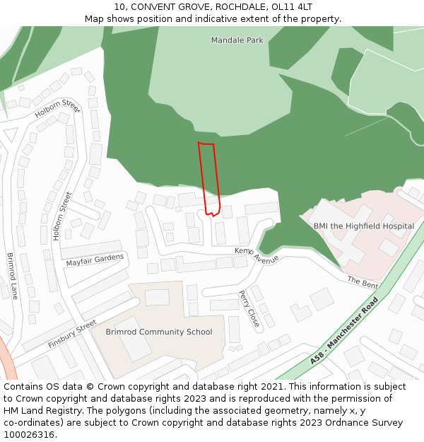 10, CONVENT GROVE, ROCHDALE, OL11 4LT: Location map and indicative extent of plot