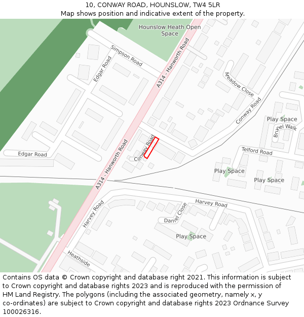 10, CONWAY ROAD, HOUNSLOW, TW4 5LR: Location map and indicative extent of plot