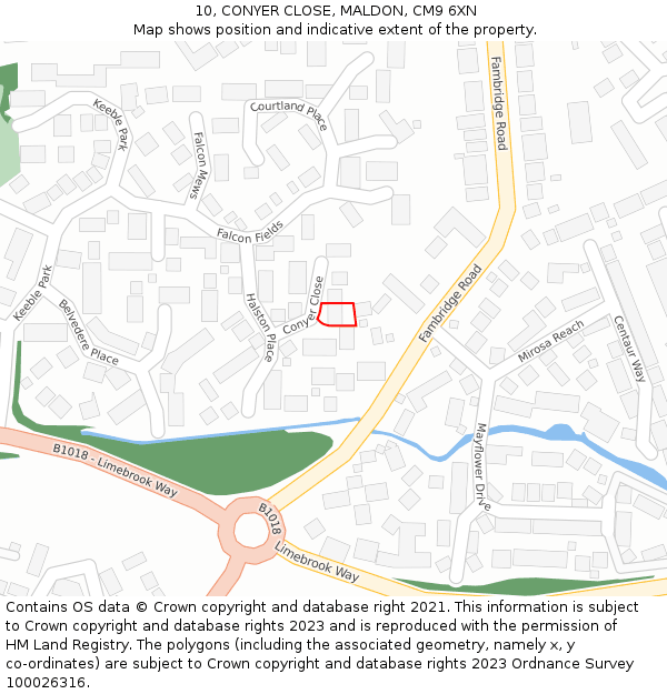 10, CONYER CLOSE, MALDON, CM9 6XN: Location map and indicative extent of plot