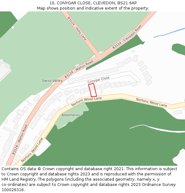 10, CONYGAR CLOSE, CLEVEDON, BS21 6AP: Location map and indicative extent of plot