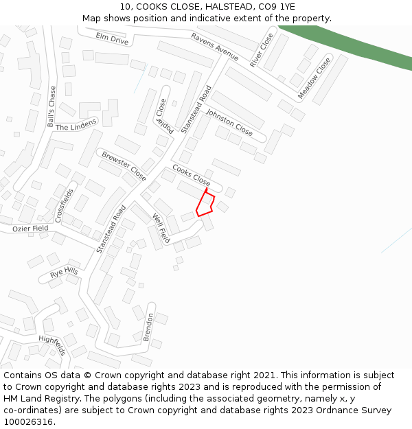 10, COOKS CLOSE, HALSTEAD, CO9 1YE: Location map and indicative extent of plot