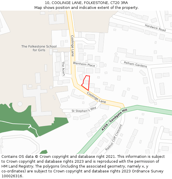 10, COOLINGE LANE, FOLKESTONE, CT20 3RA: Location map and indicative extent of plot