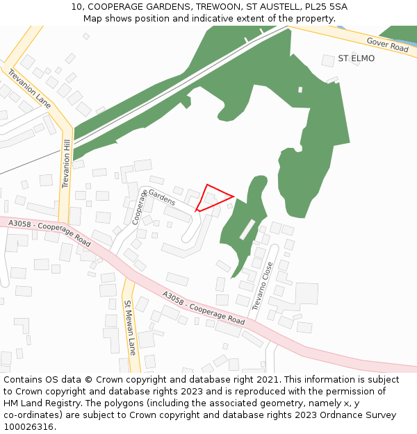 10, COOPERAGE GARDENS, TREWOON, ST AUSTELL, PL25 5SA: Location map and indicative extent of plot