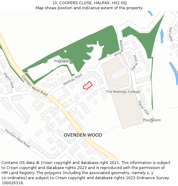 10, COOPERS CLOSE, HALIFAX, HX2 0SJ: Location map and indicative extent of plot