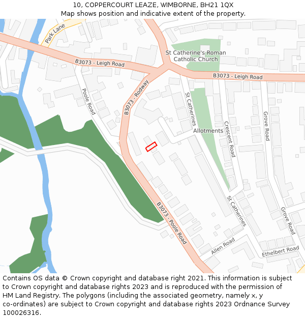 10, COPPERCOURT LEAZE, WIMBORNE, BH21 1QX: Location map and indicative extent of plot