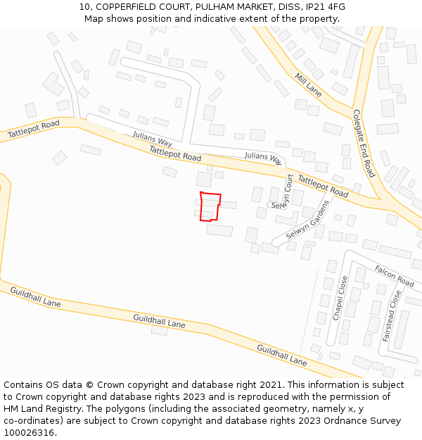 10, COPPERFIELD COURT, PULHAM MARKET, DISS, IP21 4FG: Location map and indicative extent of plot