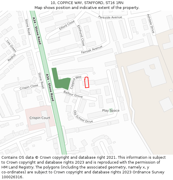 10, COPPICE WAY, STAFFORD, ST16 1RN: Location map and indicative extent of plot