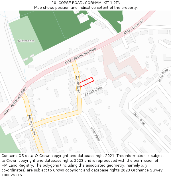10, COPSE ROAD, COBHAM, KT11 2TN: Location map and indicative extent of plot