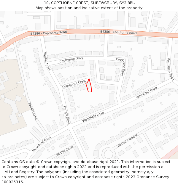 10, COPTHORNE CREST, SHREWSBURY, SY3 8RU: Location map and indicative extent of plot
