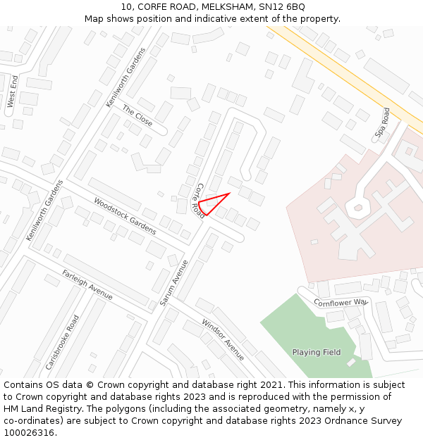 10, CORFE ROAD, MELKSHAM, SN12 6BQ: Location map and indicative extent of plot