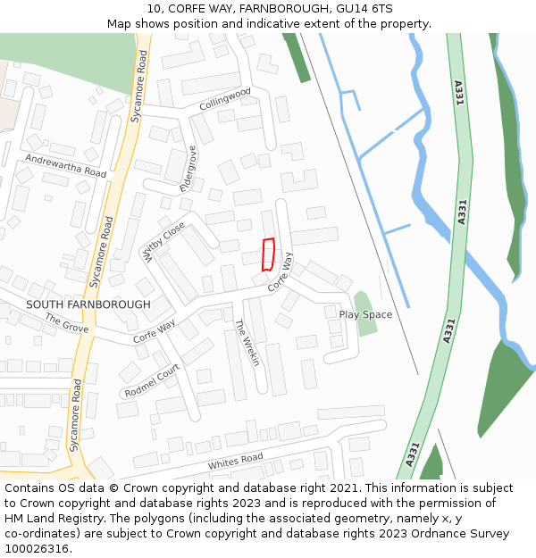 10, CORFE WAY, FARNBOROUGH, GU14 6TS: Location map and indicative extent of plot