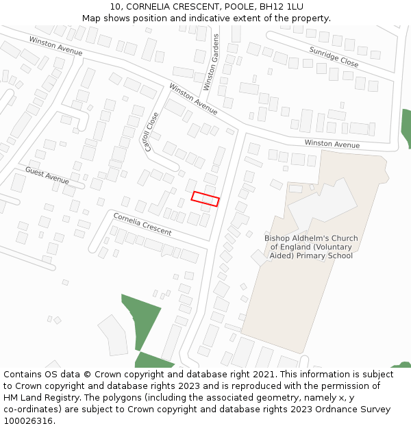 10, CORNELIA CRESCENT, POOLE, BH12 1LU: Location map and indicative extent of plot