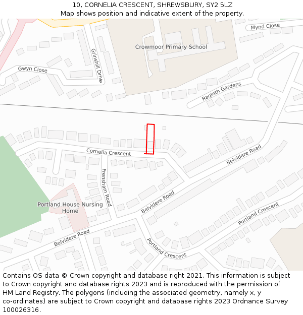 10, CORNELIA CRESCENT, SHREWSBURY, SY2 5LZ: Location map and indicative extent of plot