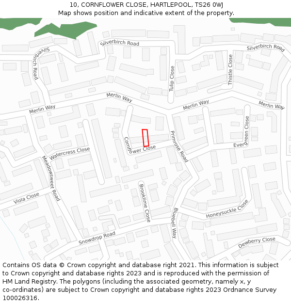 10, CORNFLOWER CLOSE, HARTLEPOOL, TS26 0WJ: Location map and indicative extent of plot