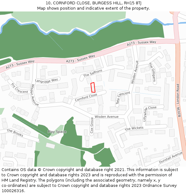 10, CORNFORD CLOSE, BURGESS HILL, RH15 8TJ: Location map and indicative extent of plot