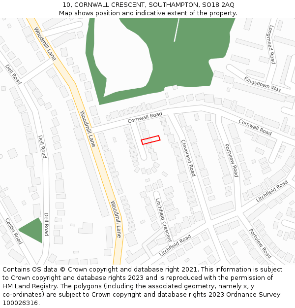 10, CORNWALL CRESCENT, SOUTHAMPTON, SO18 2AQ: Location map and indicative extent of plot