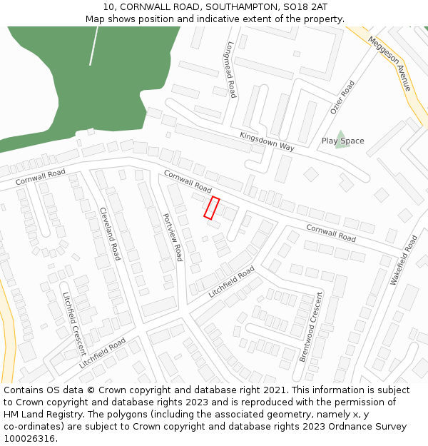 10, CORNWALL ROAD, SOUTHAMPTON, SO18 2AT: Location map and indicative extent of plot