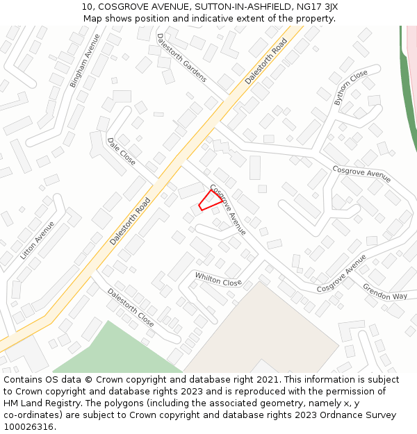 10, COSGROVE AVENUE, SUTTON-IN-ASHFIELD, NG17 3JX: Location map and indicative extent of plot
