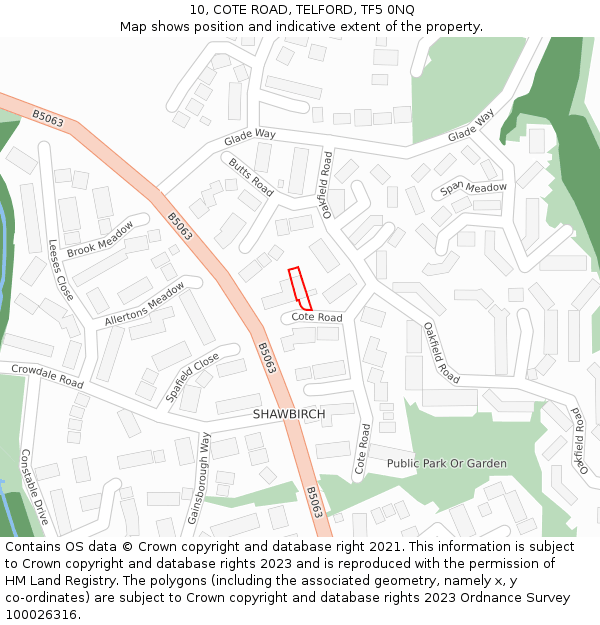 10, COTE ROAD, TELFORD, TF5 0NQ: Location map and indicative extent of plot
